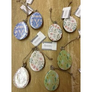 Midwest Gift Floral Egg Ornaments Wood Jute Set of 8 Spring Decor NEW